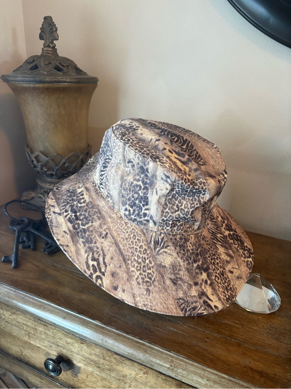 Nordstrom Brown and Tan Animal-Print Bucket Rain Hat